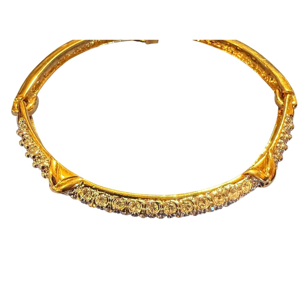 Gold Tone Crystal Hinge Bangle Bracelet Sparkling Pave Statement Jewelry